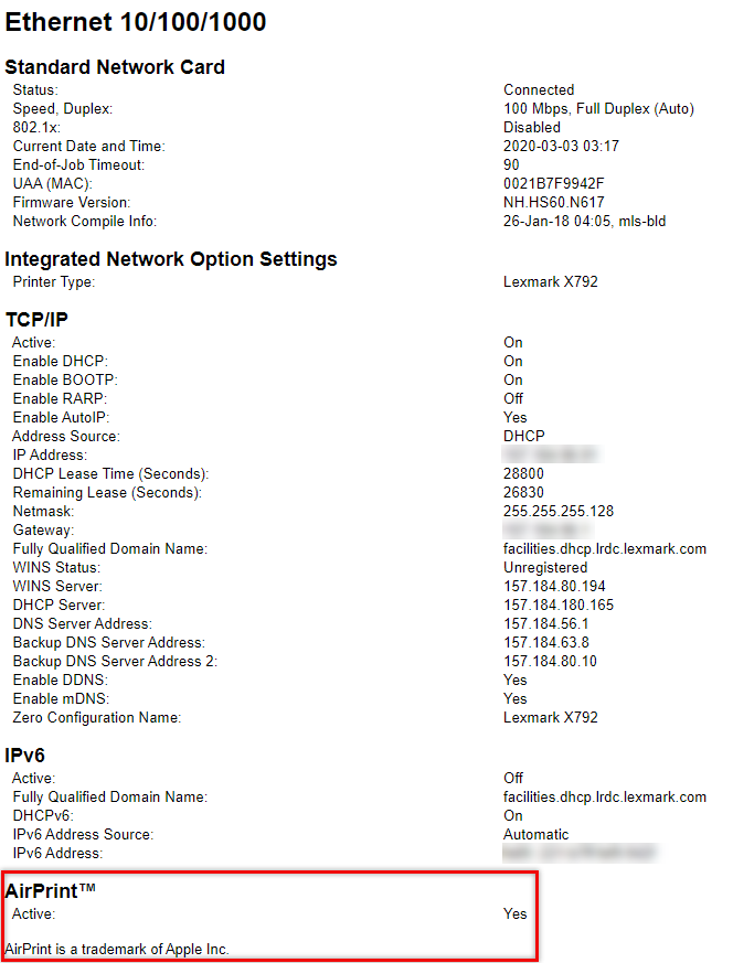 Apple's AirPrint compatibility with the Lexmark printers Lexmark X950